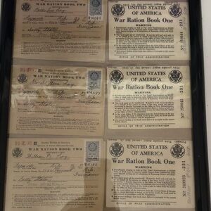 WWII U.S. War Ration Book Grouping – Named Family Set – Framed Display